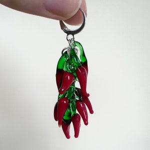 Lamp work chilli bunch huggie hoop earrings lever back handmade earrings glass earrings murano glass large drop earrings jewellery cute fun