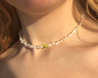 Freshwater pearl necklace Handmade smiley face necklace fresh water Pearl necklace Custom length necklace Pearl choker 2022 necklace trendy