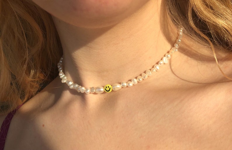 Freshwater pearl necklace Handmade smiley face necklace fresh water Pearl necklace Custom length necklace Pearl choker 2022 necklace trendy 