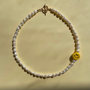 Chunky Freshwater pearl necklace Handmade smiley face necklace fresh water Pearl jewellery Custom length necklace choker 2022 y2k fun trendy