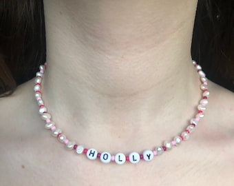 Custom Name choker custom name necklace Handmade assorted beads Custom name word necklace choker beaded birthday Christmas gift present