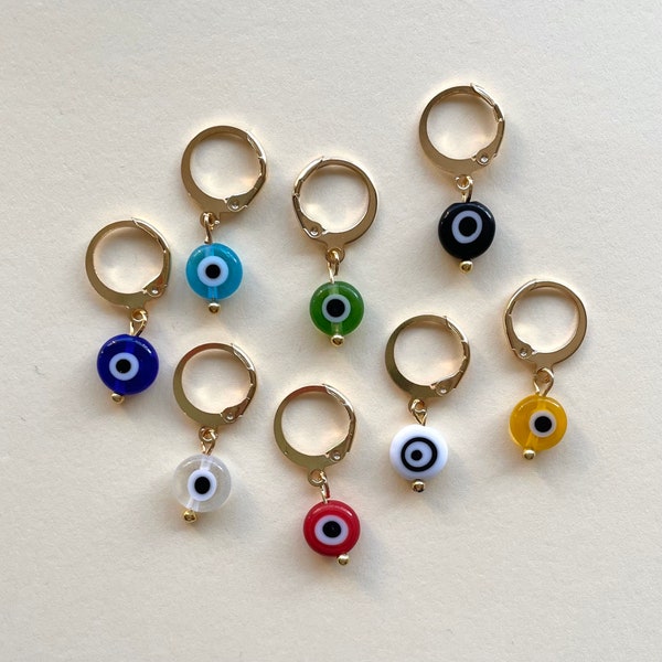 Lampes en verre Evil eye or boucles d’oreilles cerceau huggie levier arrière boucles d’oreilles faites à la main boucles d’oreilles délicates en verre de Murano bijoux pour mauvais œil