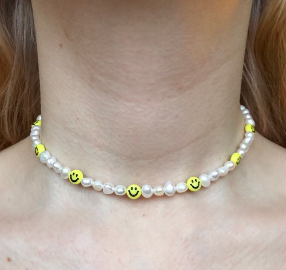 Necklace Made of Second Hand Freshwater Pearls With Lemon, Melon or Smiley.  - Etsy