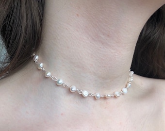 fresh water Pearl rosary chain handmade beaded necklace handmade beaded choker custom length genuine fresh water Pearl necklace