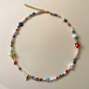 Colourful random mix match Freshwater pearl necklace Handmade beaded necklace necklace Gold necklace Pearl strawberry chilli necklace