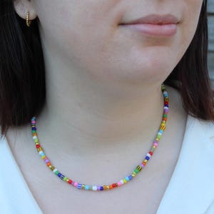 Colourful random mix match glass seed bead necklace Handmade beaded striped czech glass trendy 2022 summer jewellery loud unique gift