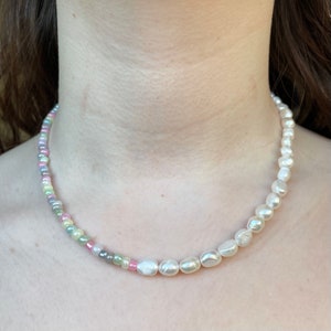 Fresh water Pearl necklace half and half Pearl necklace pastel colours choker handmade necklace freshwater Pearl jewellery dainty