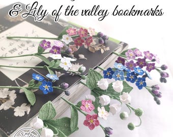 Crochet Flowers Bookmark, Lily Of The Valley Bookmark, Micro Crochet Forget Me Not Bookmarks, Vintage Gift, Mother&#39;s Day Gift