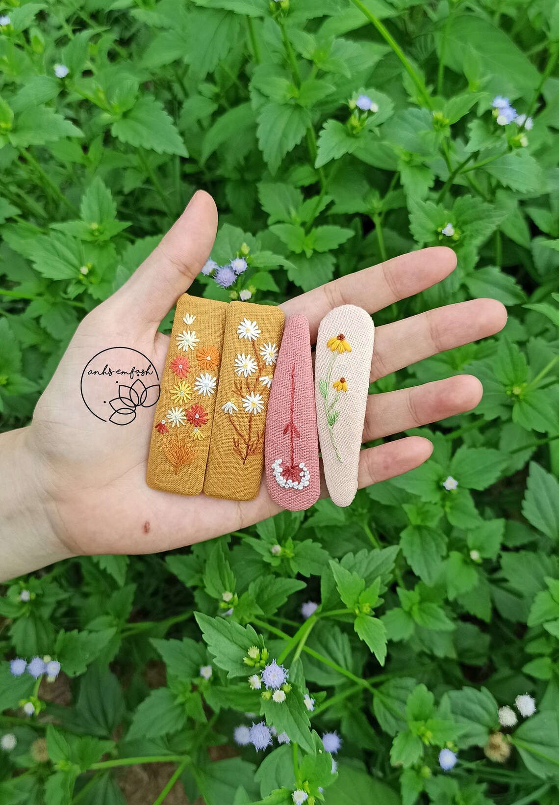 Set 4 Hand Embroidery Hair Clip, Floral Hair Clip Set, Embroidered Snap ...