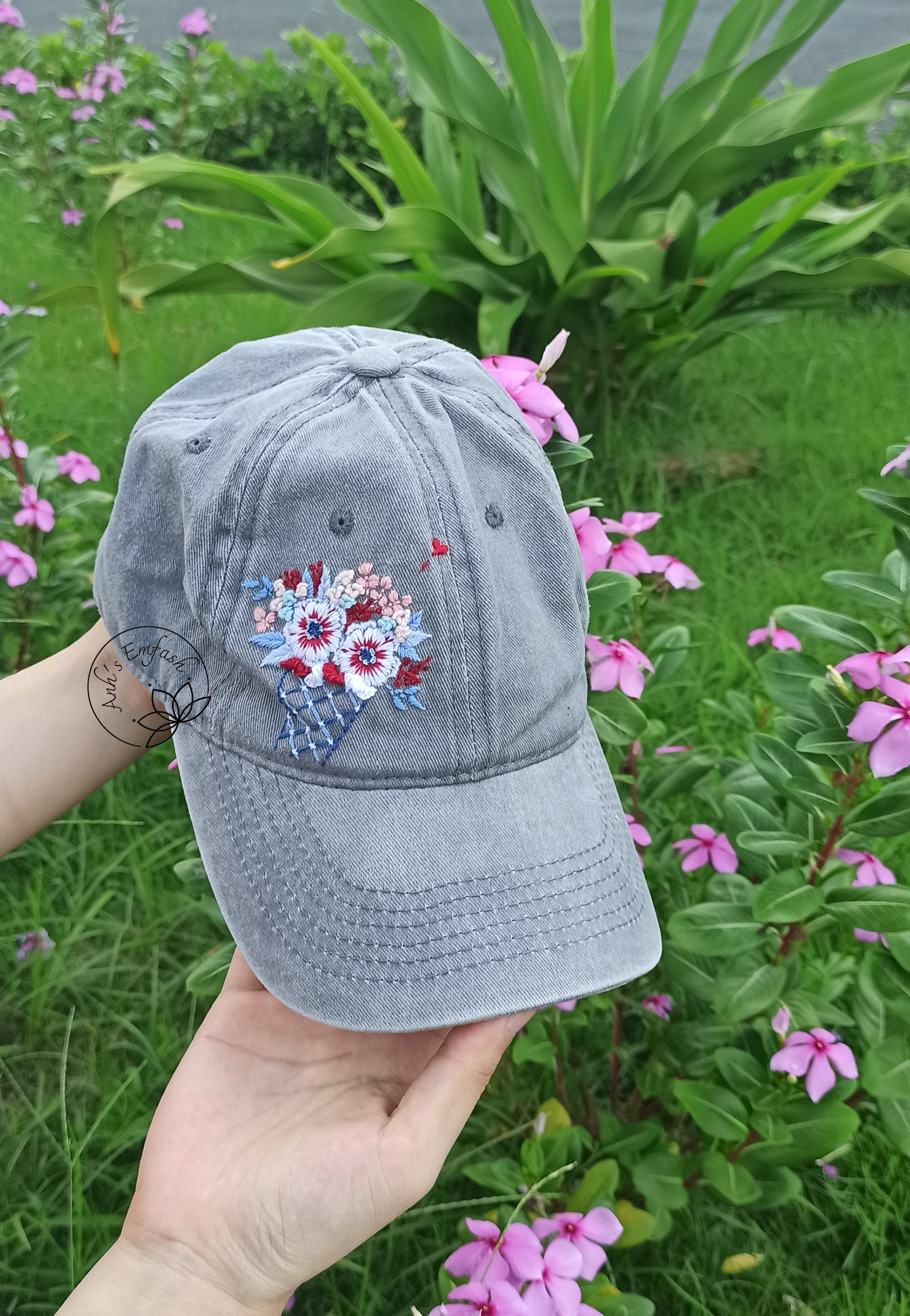 America Ice Cream Hat Hand Embroidered Floral Denim Cap Etsy