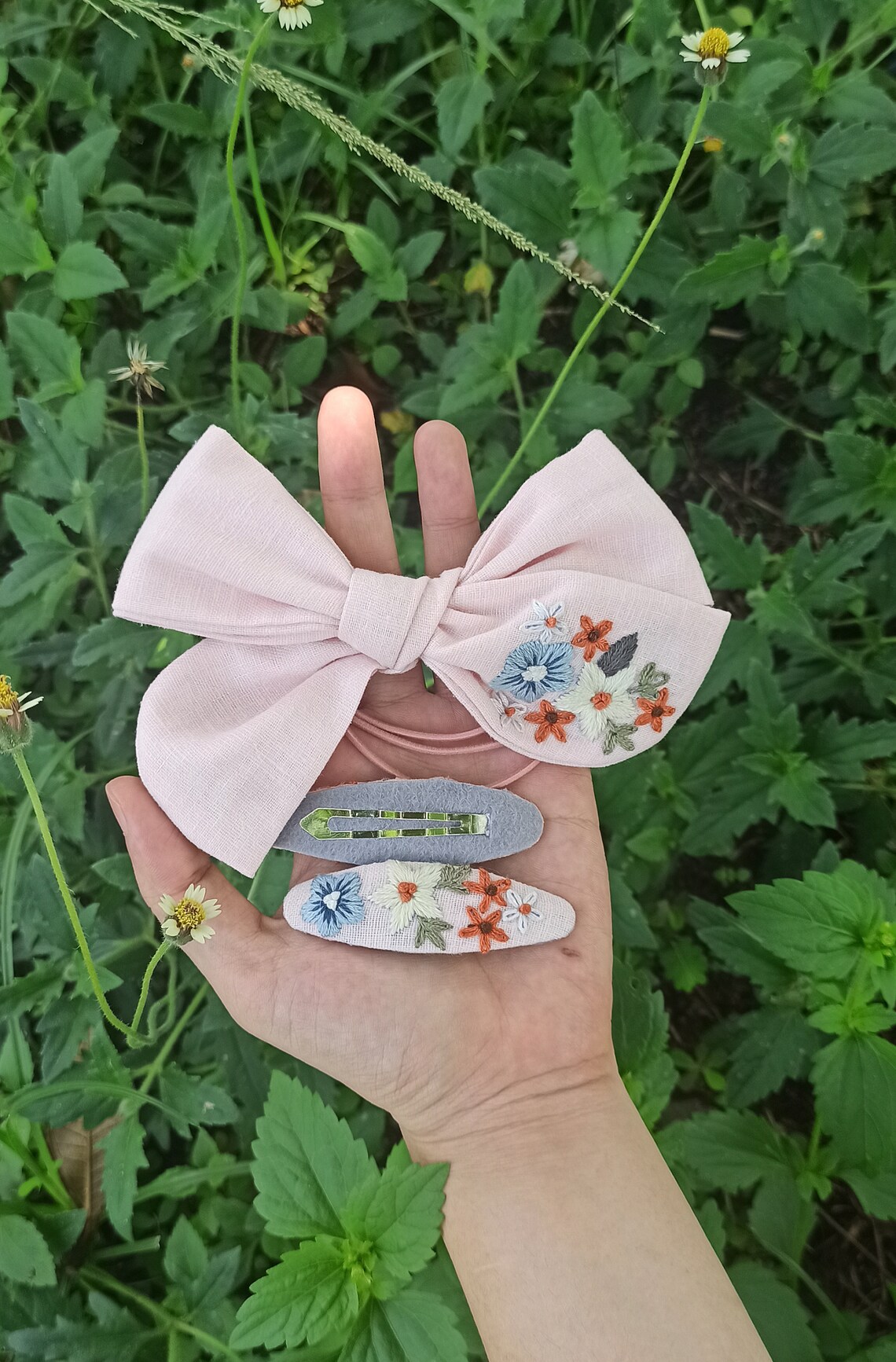 Set Hand Embroidery Hair Accessories / Hairclip / Hairbow / Etsy