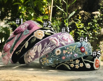 Voll gesticktes Samtstirnband, Stickerei-Blumenstirnband, Haarschmuck für Frau, handgemachtes Stirnband