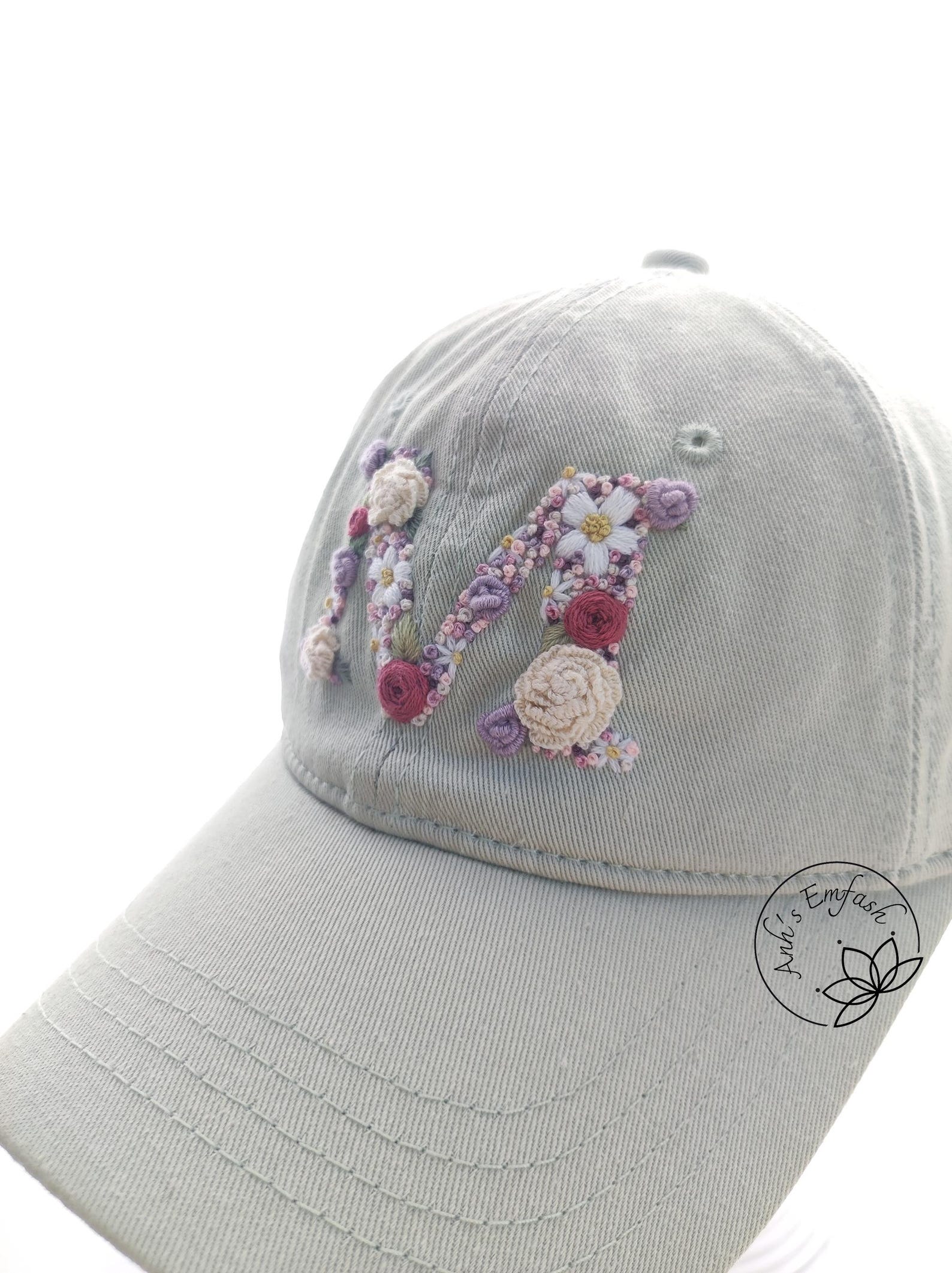 Custom Baseball Cap, Hand Embroidered Letter Hat, Embroidered Flower ...