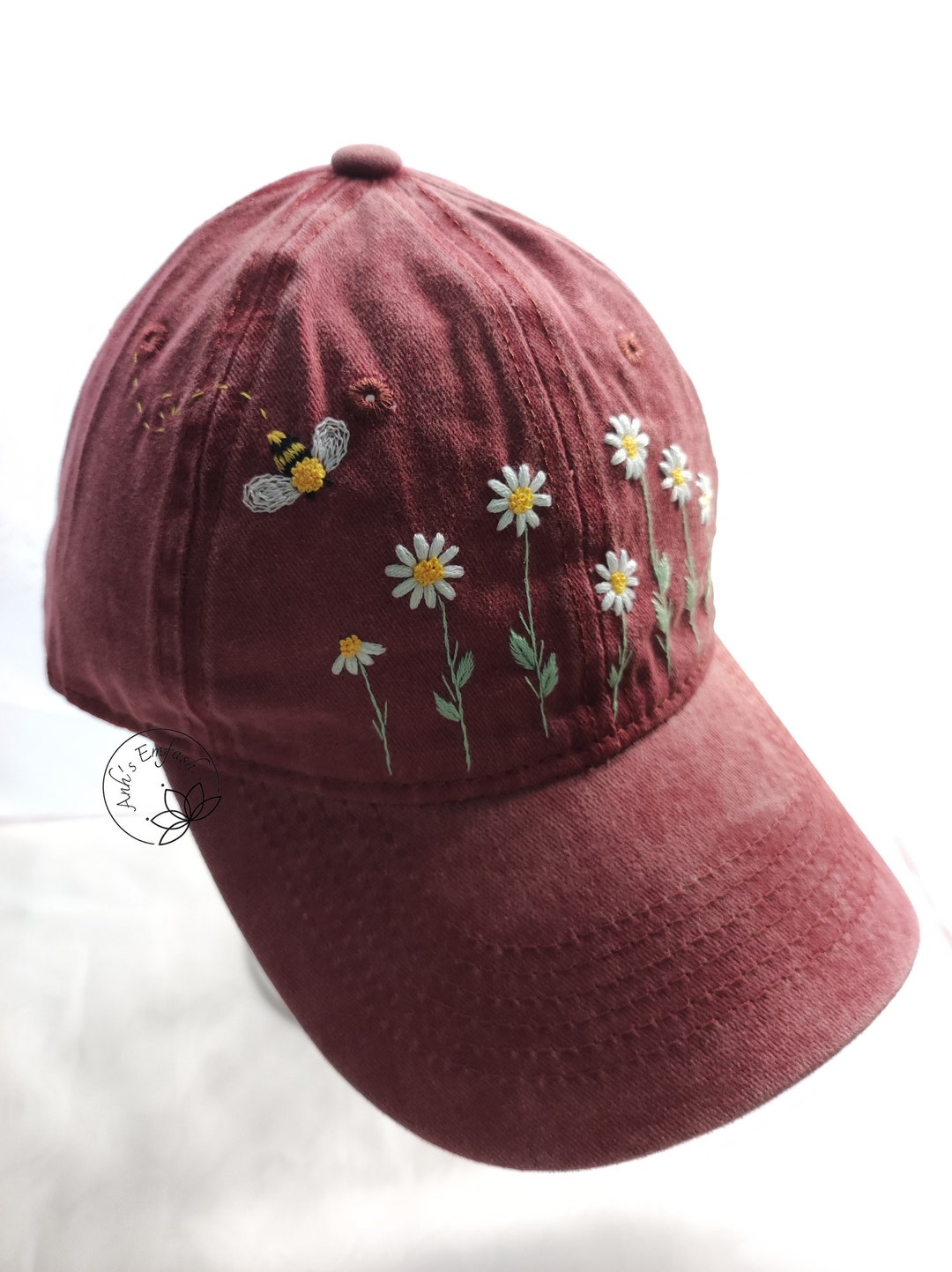Hand Embroidery Daisy And Bee Hat Floral Denim Cap Baseball Cap hand-embroidery-daisy-and-bee-hat-floral-denim-cap-baseball-cap