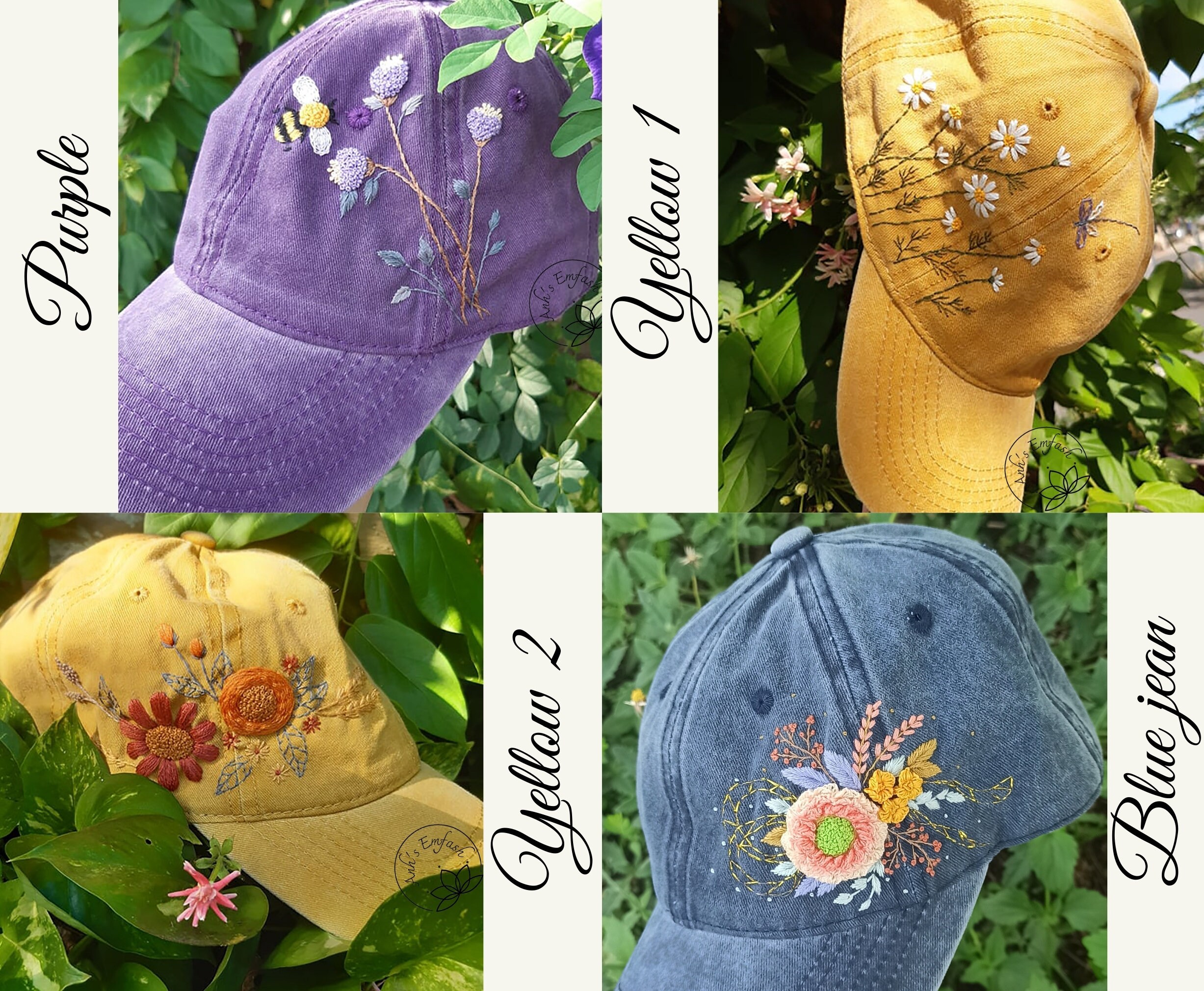 Floral Embroidered Hat - Etsy
