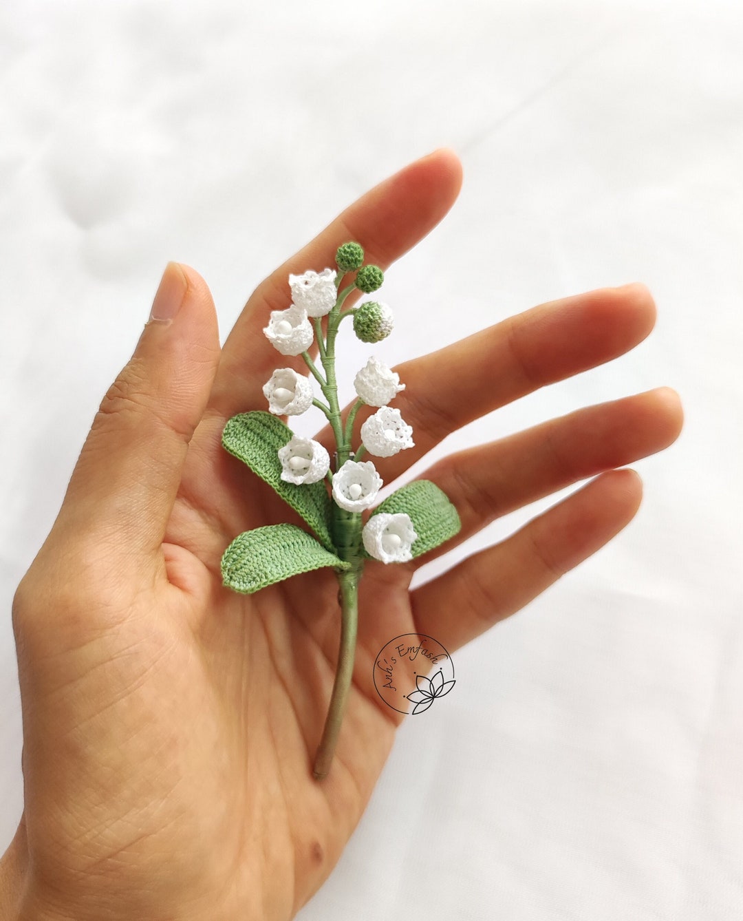 Crochet Lily of the Valley Brooch, Handmade Flower Brooch