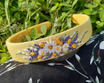 Hand besticktes Stirnband, besticktes Blumenstirnband, Stirnband für Frau, handgefertigtes Stirnband, breites Stickerei-Headwrap-Haar