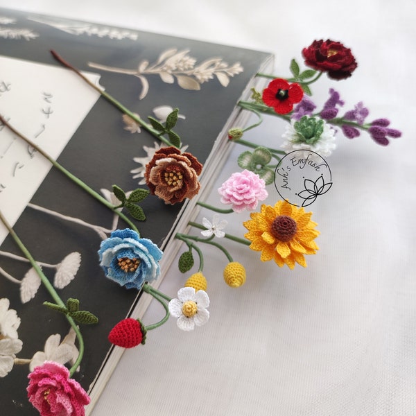 Gehaakte bloemenbladwijzer, handgemaakte bladwijzer, microgehaakte bloemenbladwijzer, vintage cadeau, Moederdagcadeau
