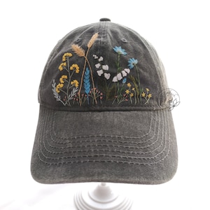 Hand Embroidered Lily Of The Valley And Wheat Hat, Embroidery Baseball Cap, Floral Denim Hat, Vintage Hat For Woman Ready for shipping