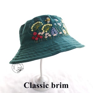Hand Embroidery Bucket Hat, Linen Bucket Hat, Reversible Bucket Hat, Embroidered Floral Hat, Handmade Bucket Hat For Woman, Aesthetic Gift