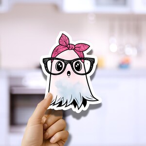 Kawaii Ghost Sticker: Nerdy Halloween Decor for Laptop, Journal
