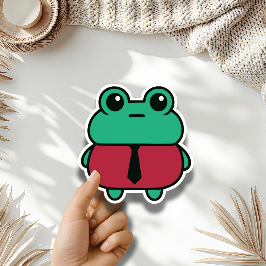 Frog Sticker Funny Frog in Tie, Cute Kawaii Animal Decal for Laptops ...
