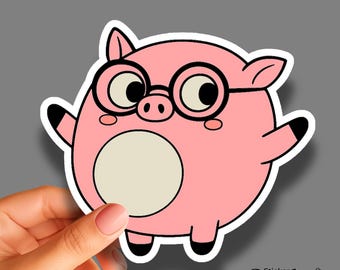 Pig Sticker With Glasses Vinyl Decal for Laptop Water Bottle Journal Planner