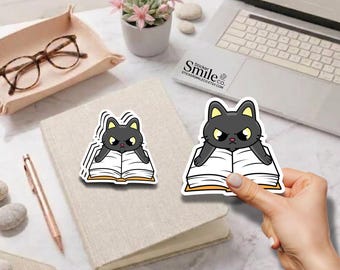 Reading Cat Sticker | Waterproof Book Lover Vinyl Decal for Laptop Kindle Water Bottle