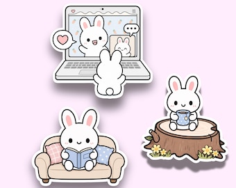 Bunny Sticker Pack, Rabbit Collection, Kawaii Matte Vinyl Decals