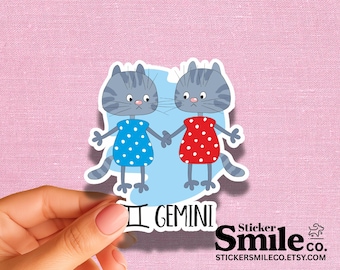 Gemini Zodiac Sign Sticker – Astrology Cats, Horoscope Funny Decal