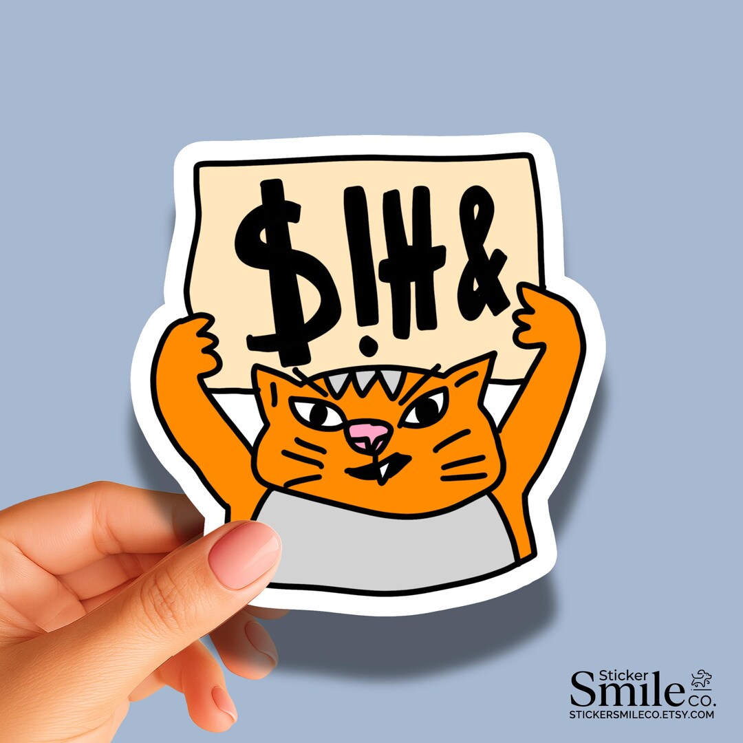 Cat Sticker, Swearing Kitty Cartoon Vinyl Decal, Mad Pet Laptop Graphic ...