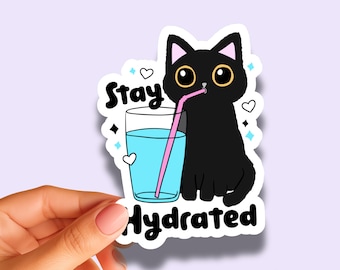 Stay Hydrated Cat Sticker, Emotional Support Bottle, Matte or Glossy Decal, Drink water