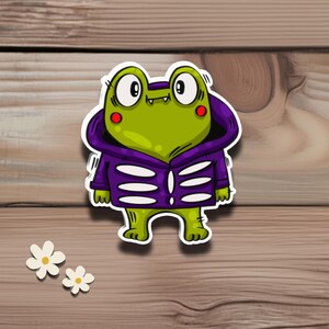 Halloween Frog Sticker, Kawaii Cartoon in Cozy Hoodie Sticker for Laptops, Water Bottles, Cell Phones, Journals, Adorable Frog Decal Gifts