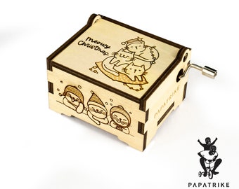 Personalized Chill Cats Engraved Music Box, Meowry Christmas, Natural Basswood, 10+ music available, Custom Engraved Loving Note/ Photo