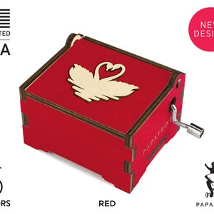 Caixa de música personalizada de cisnes em pares, mais de 5 cores em basswood, mais de 32 músicas, notas/fotos amorosas gravadas personalizadas