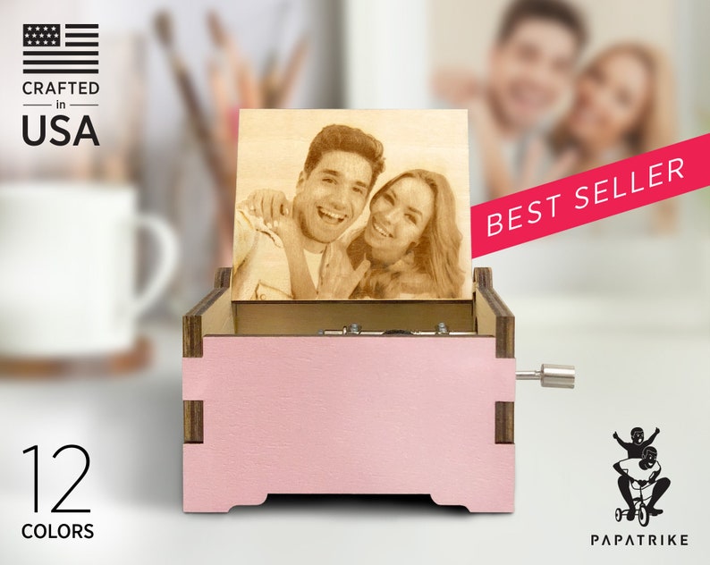 Fully Customized Personalized Music Box, 12 Colors, 22 Ornaments, 32+ music available, Engraved loving notes/ Your photo 