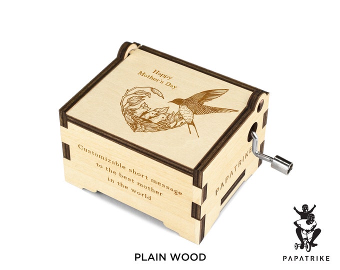 Personalized Mom and Baby Birds Music Box, 5+ Colors on Basswood, 22+ music available, Custom Engraved Loving Notes/ Photo