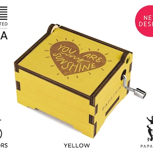 Caja de música personalizada "Eres mi sol", más de 5 colores en madera de tilo, más de 32 canciones disponibles, notas de amor grabadas/foto