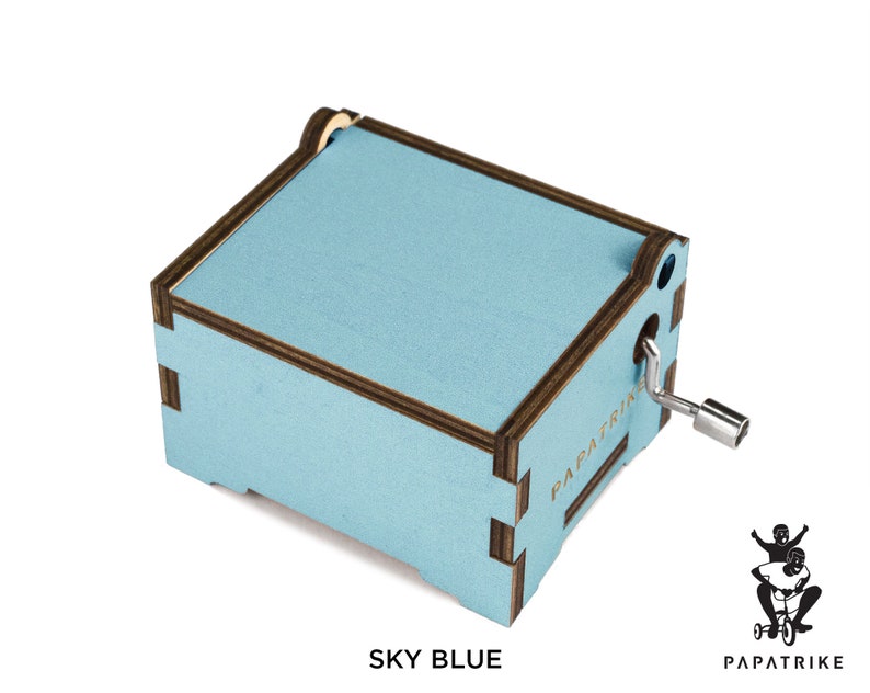 DIY personalized clean plain modern Music Box, 8 Color Basswood Options, 32 music available Sky Blue