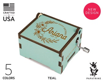 Personalized Flowery Music Box, 5 Colors on Basswood, 32+ music available, Custom Engraved Loving Notes/ Photo