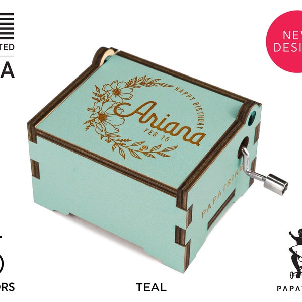 Personalized Flowery Music Box, 5 Colors on Basswood, 32+ music available, Custom Engraved Loving Notes/ Photo