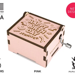 Gepersonaliseerde Happy Birthday Music Box, 5 kleuren op Basswood, 32+ muziek beschikbaar, Custom Engraved Loving Notes/ Foto