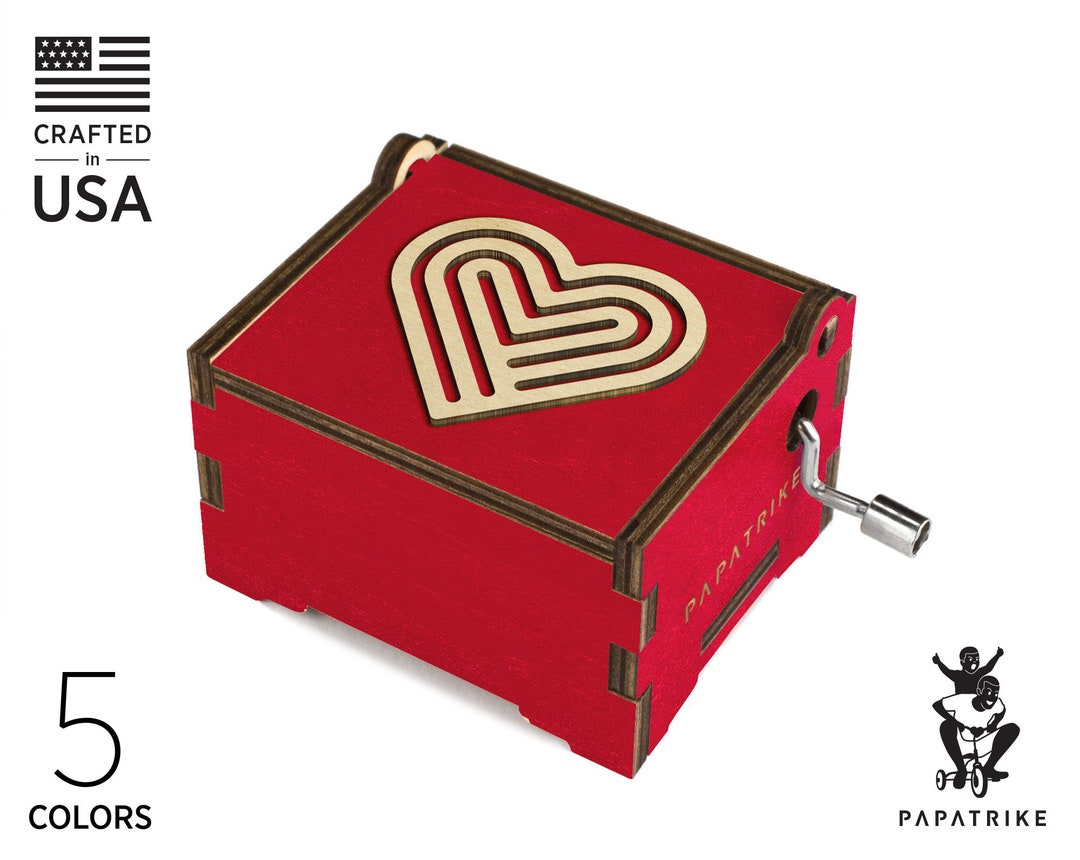 Personalized Modern Heart Music Box, 5 Colors on Basswood, 32 Music