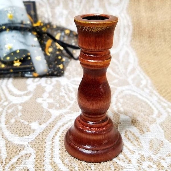 Cozy Cottage,spell candle holder,rustic,handmade,3 inch tall,altar candle holder,chime holder,wiccan pagan altar,candle magic,brown,wood