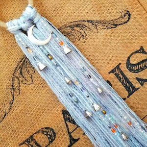 Starlight,witchbells,witch bells,silver,gray,white,moon,extra long,handmade,ecofriendly,spirit bells,doorknob tassel,protection bells