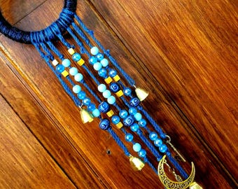 Blue Witch Bells, Gold Moon, Spirit Protection Bells, Doorknob Hanger