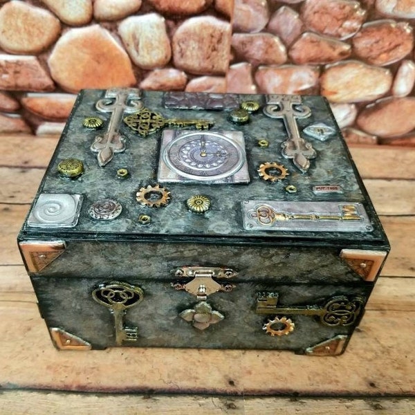 Steampunk,altar box,6x5 inch,wood box,travel altar,apothecary box,league of legends,steampunk accessories,wiccan pagan altar,altar tools
