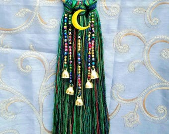 Handmade Holiday Witch Bells, Doorknob Decor, Golden Crescent Moon