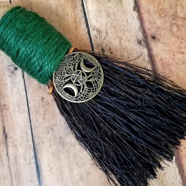 Triple goddess,altar broom,witch besom,broom,witch broom,green,wiccan pagan altar,altar tools,handmade,smudge broom,witchy broom