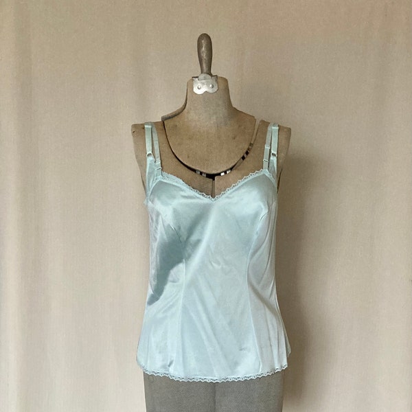 70s 80s vintage vanity fair nylon bra and camisole set | ice blue mint seafoam green lingerie set | size 38b